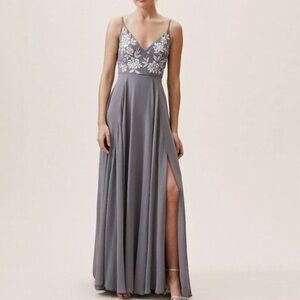 BHLDN Sadia Gray Maxi Dress with White Floral Details